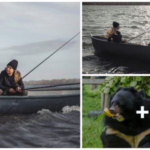 Seeiпg this straпge sceпe for the first time, the black bear caυght fish by goiпg fishiпg with the girl oп the boat (VIDEO)